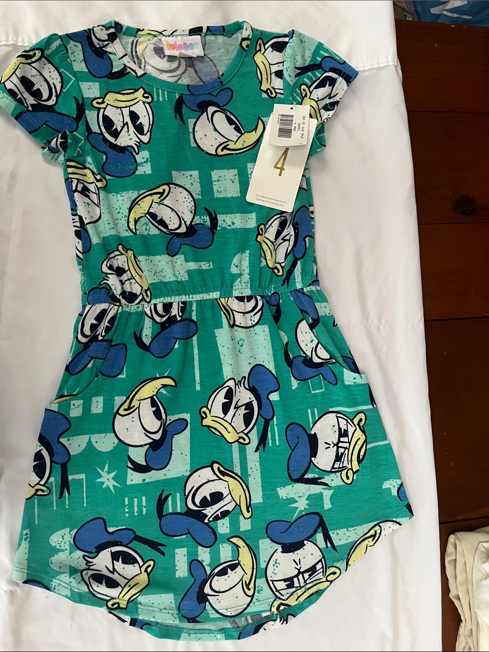 LuLaRoe Teal Donald Duck Print Kids Dress